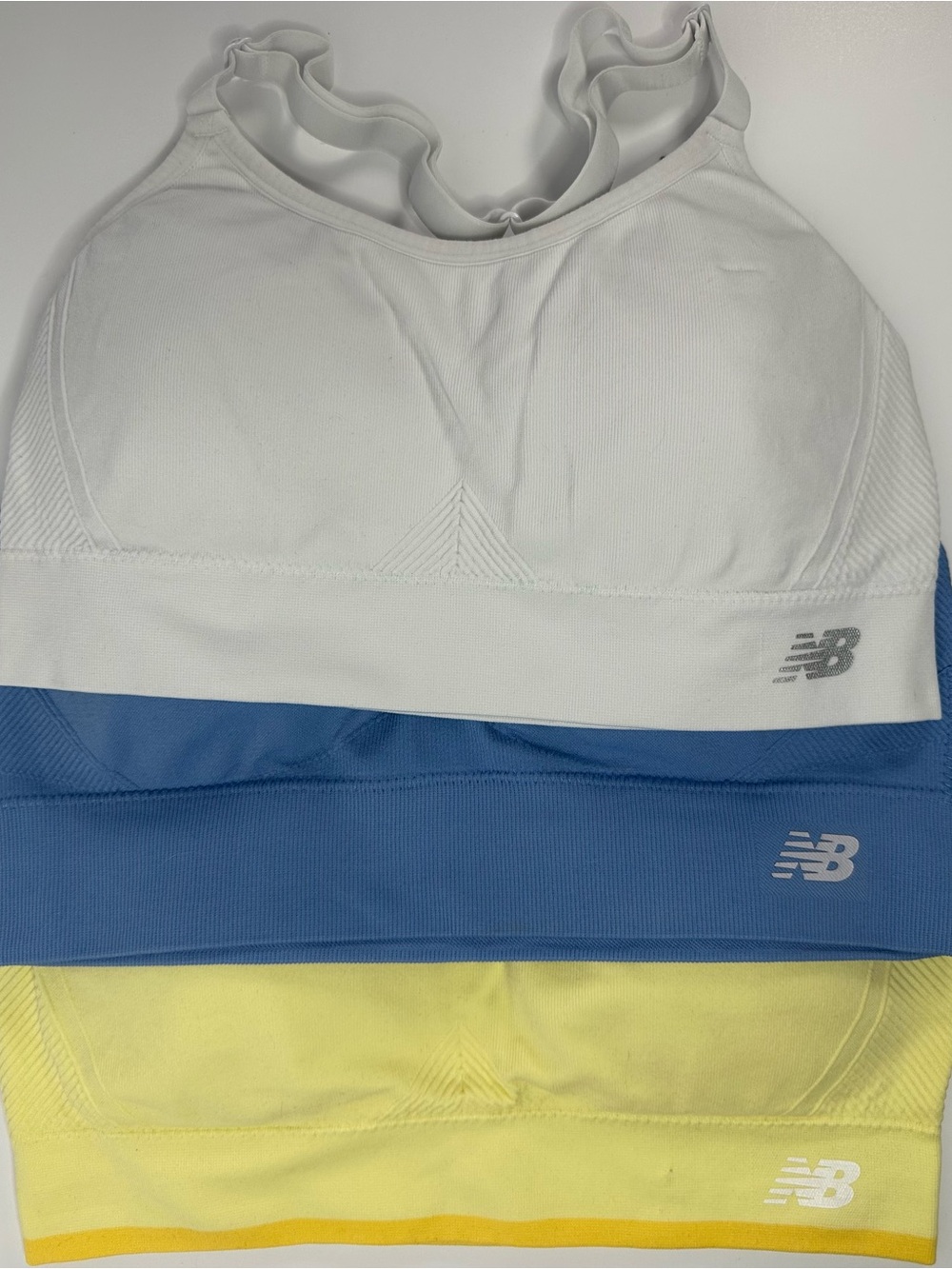 New Balance White, Blue & Yellow Sports Bra 3-Pack